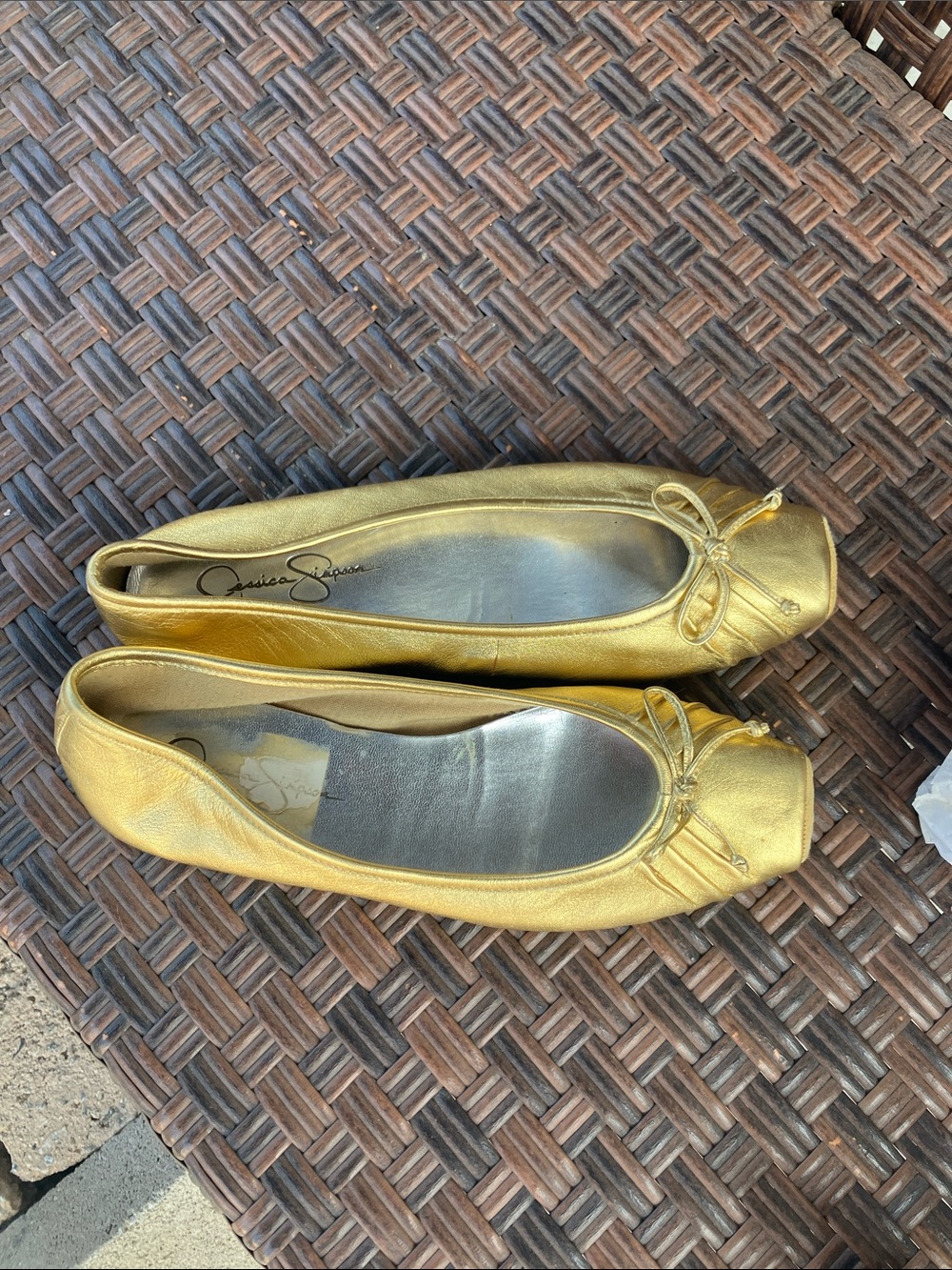 Jessica Simpson Metallic Gold Ballet Flats with Bow
